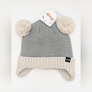 NWT Kombi Baby (0-3 Months) Knit Fleece-Lined Pom-Pom Hat w/Ear Flaps